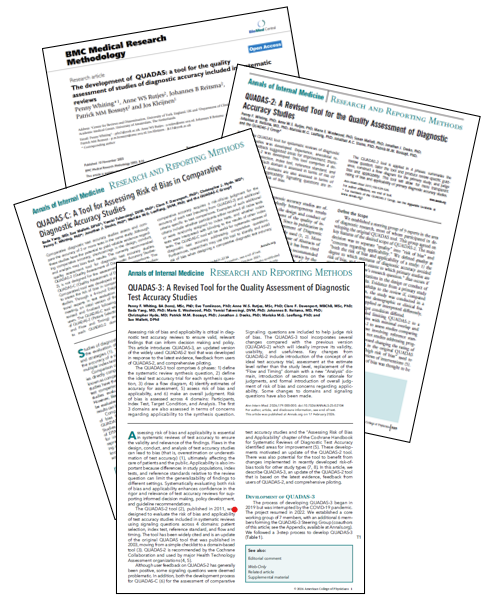 Snip showing primary publications for QUADAS tools